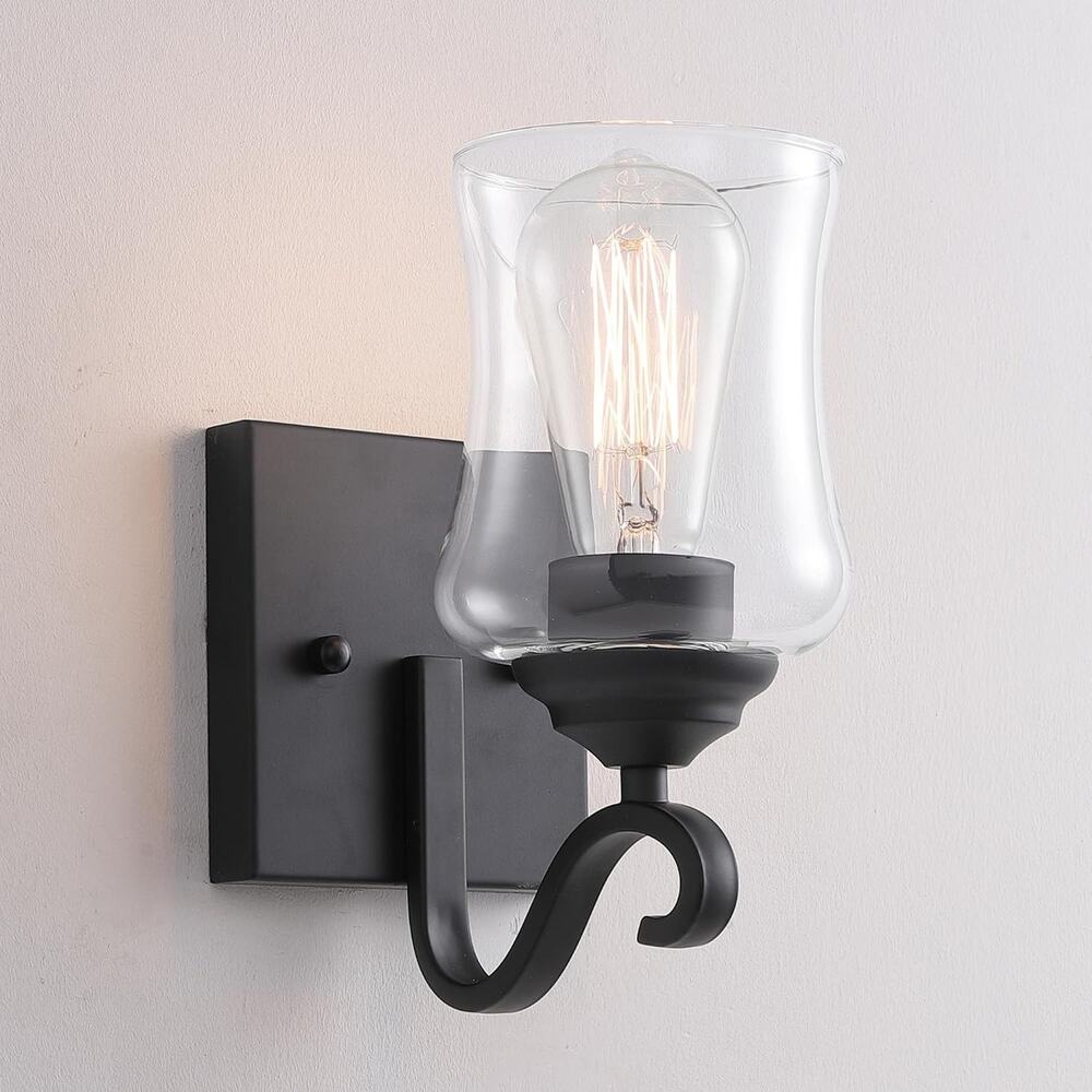 Matte Black Bathroom Wall Sconce Clear Glass Farmhouse Vanity Light